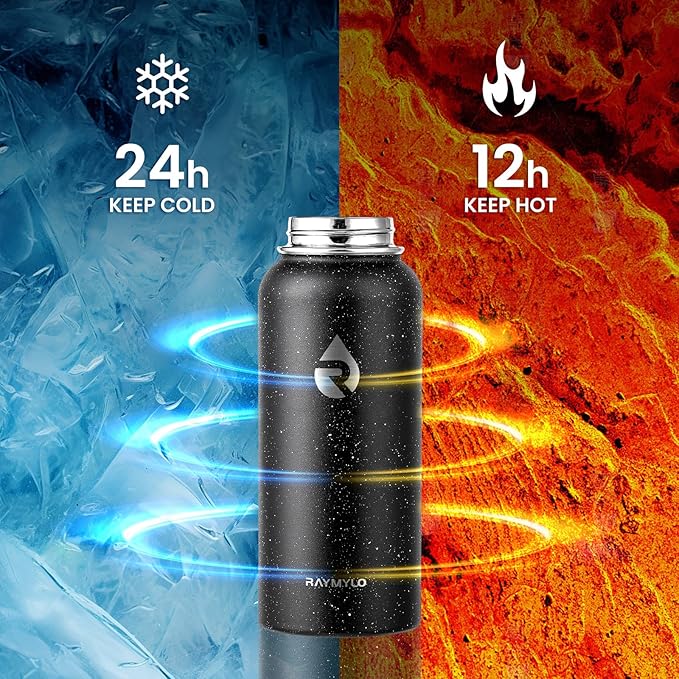 RAYMYLO Insulated Water Bottle 32 oz, Triple Wall Vacuum Stainless Steel (Cold for 24Hrs, Hot for 12Hrs), Leak Proof & Non-BPA, Modern Water Flask Jug with Paracord Handle & Straw Spout Lids