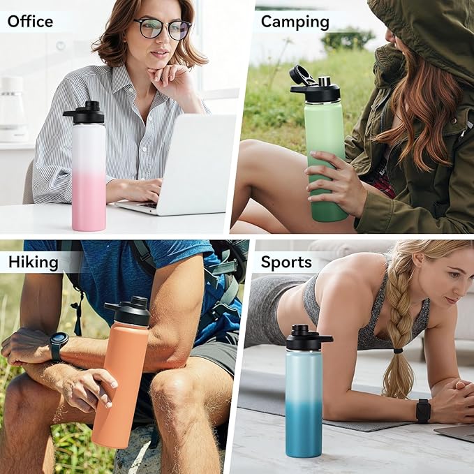 Fijinhom 24 oz Insulated Water Bottle with Handle, 304 Stainless Steel Water Bottles with Wide Mouth, Double Wall Vacuum Sports Water Bottle, BPA Free, Keep Cold and Hot, Jungle Fade
