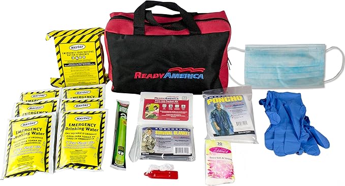 Ready America 72 Hour Emergency Kit, 1-Person, 3-Day Tote, Includes First Aid Kit, Survival Blanket, Emergency Food, Portable Disaster Preparedness Go-Bag for Earthquake, Fire, Flood