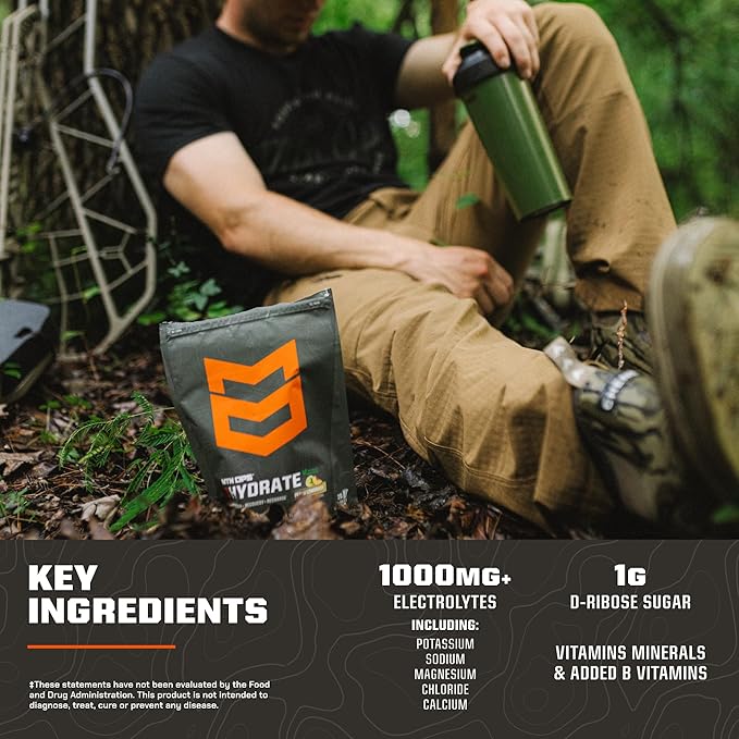 MTN OPS Hydrate Low Sugar Electrolyte Powder Drink Mix with 1g D-Ribose Sugar, Naturally Sweetened with Monk Fruit, On-The-Go Packs, 20 Stick Packs, Citrus Italian Ice