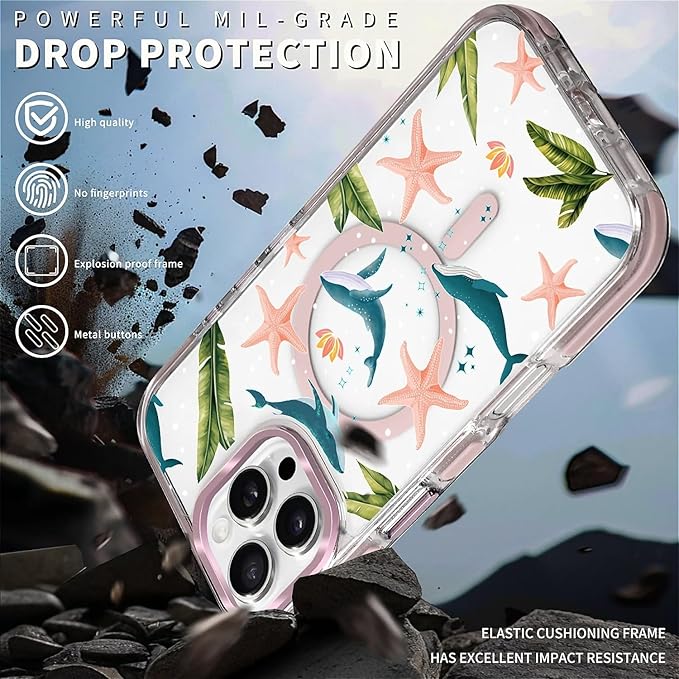 Case for iPhone 16 Pro Max,[Compatible with MagSafe],Sealife Whale Ocean Wildlife Clear Phone Case Design，for Women Girls Magnetic Clear Cover - Slim, Sleek, & Shockproof Protection