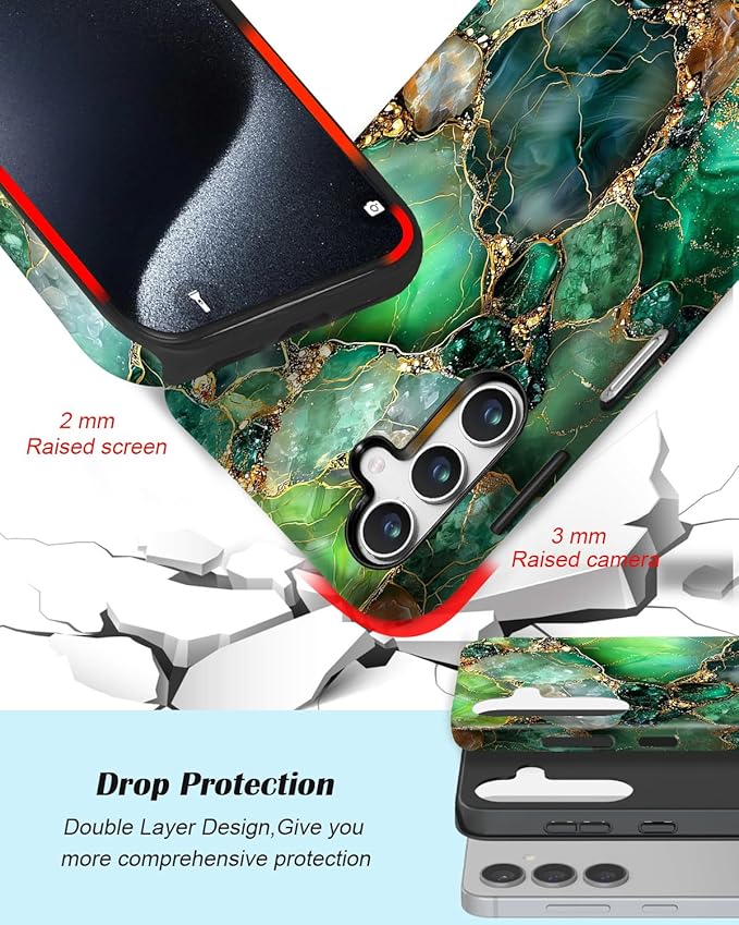 Compatible for Samsung Galaxy A37 5G Case, Dual Layer Heavy Duty 2 in 1 Shockproof Protective Phone Case,Green Onyx with Gold Veins Print
