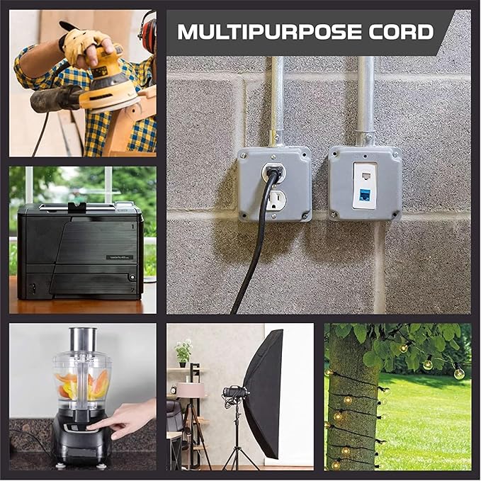 Outdoor Extension Cord Waterproof 5 FT, Black 14/3 SJTW Heavy Duty, Flexible 100% Copper 3 Prong Extension Cord for Lawn, Garage,UL Listed