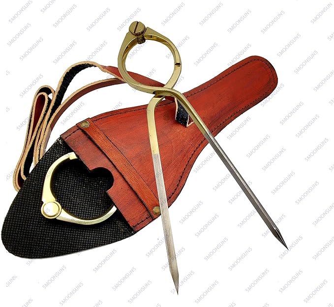 5MoonSun5's Vintage Navigation Straight Pattern Artist Divider Solid Brass Drawing Tool Professional 8" Long with Solid Steel Points Marine Compass with Handmade Leather Case