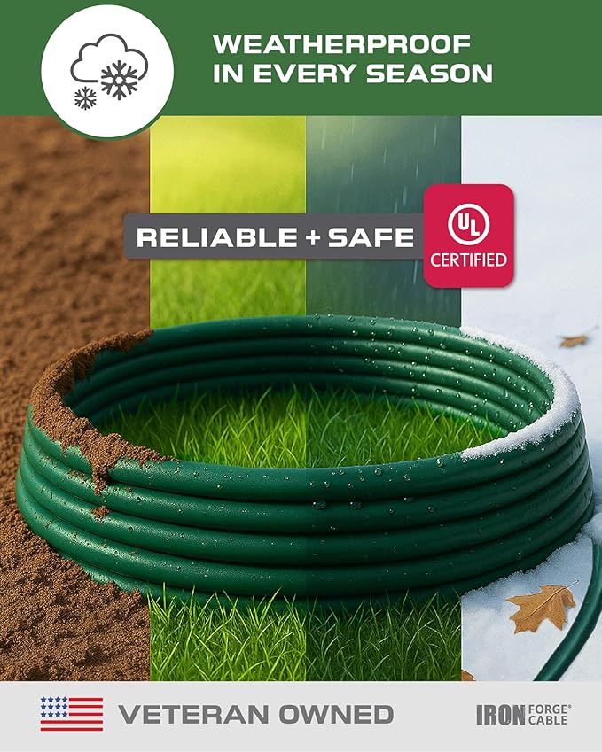 Iron Forge Cable 75ft Green Outdoor Extension Cord with 3 Outlets - 16/3 SJTW 75ft Extension Cord 3 Prong, 10 Amp All-Weather Heavy Duty Power Cable