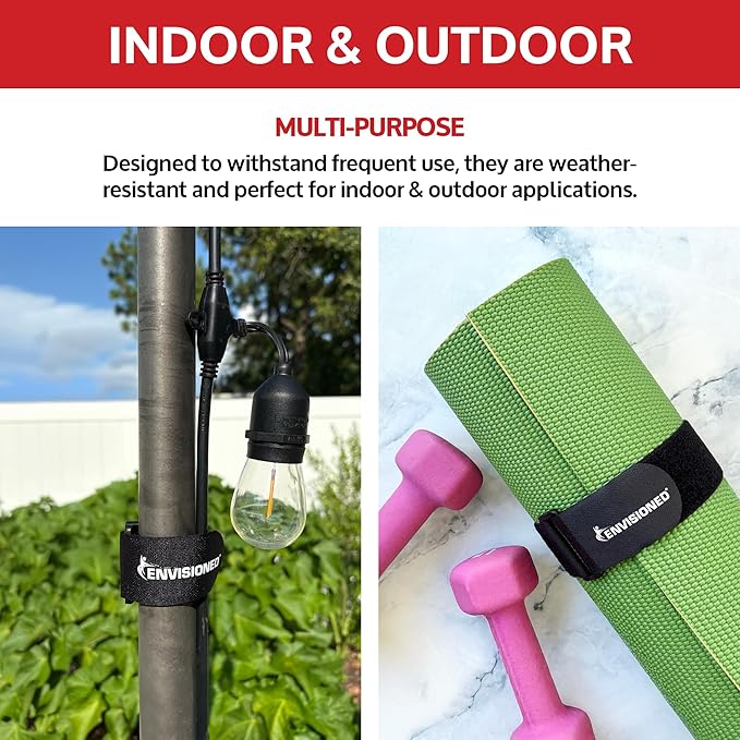 Reusable Cinch Straps 1.5" x 12" - 10 Pack, Multipurpose Strong Gripping, Quality Hook and Loop Securing Straps (Black)