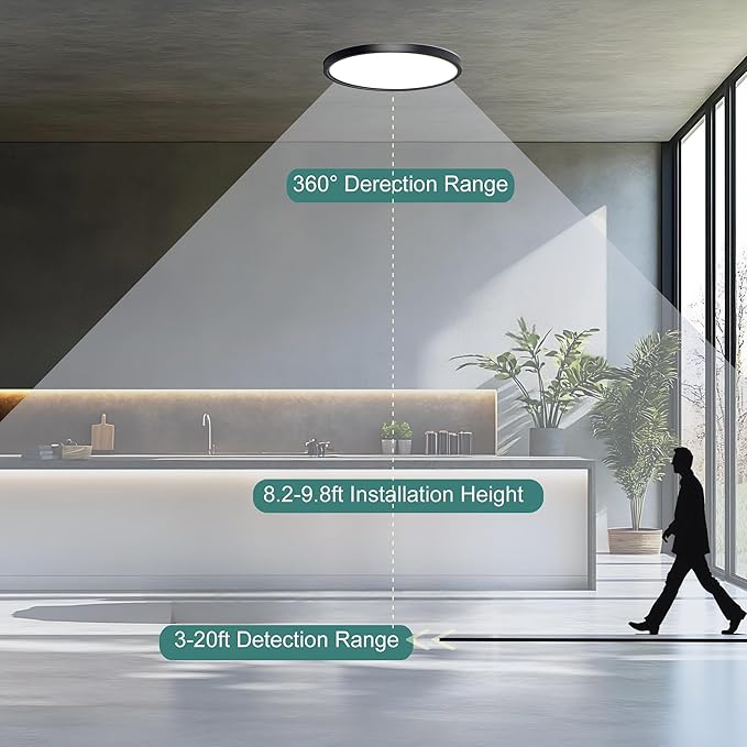 12 Inch Motion Sensor Ceiling Light Indoor,Motion Sensor Fixture Indoor for Closet Hallway Laundry Porch Pantry, Dimmable Ceiling Lights 3000k/4000k/6000k Black