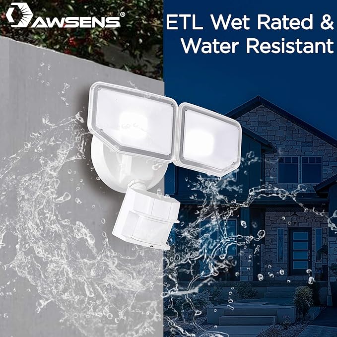 40W LED Security Lights Motion Sensor Light Outdoor, 180 Degree, 4000 LM, 5000 K, ETL Water Resistant, Clear 2 Head Motion Detector Flood Light for Garage, Yard (White)