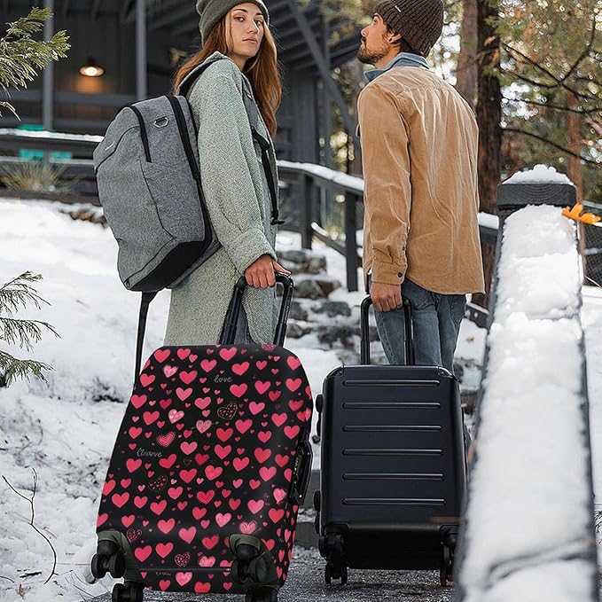 ANNA QUEEN Heart Pattern Luggage Cover, Love Theme Suitcase Protector, Stretchable Washable Travel Cover for 28-30 Inch Luggage
