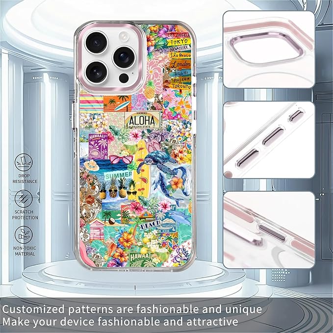 Case for iPhone 14 Pro,[Compatible with MagSafe],Hawaii Aloha Cover Coastal Beach Collage Phone Case Design，for Women Girls Magnetic Clear Cover - Slim, Sleek, & Shockproof Protection