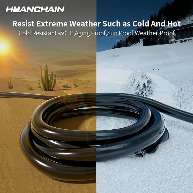 HUANCHAIN Black Outdoor Extension Cord 100 FT Waterproof, Flexible 16/3 Gauge Power Cord Extension 3 Prong 10A 1250W SJTW ETL Listed
