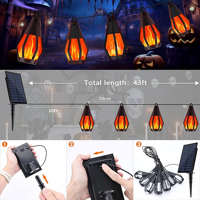 Solar String Lights for Outside, 33Ft Solar Patio Lights with 15 Flickering Flame Light Bulbs, Waterproof Red Solar Powered Outdoor Light for Garden Yard Patio Gazebo Bistro Cafe Porch Party Decor