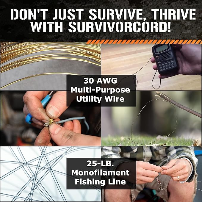 SurvivorCord Titan Survival Patented Paracord 550-25ft, 100ft, 500ft & Color Options - 620LB Strength Survival Paracord Military Spec with 3 Strands - Heavy Duty Hank Cord for Camping & Outdoors