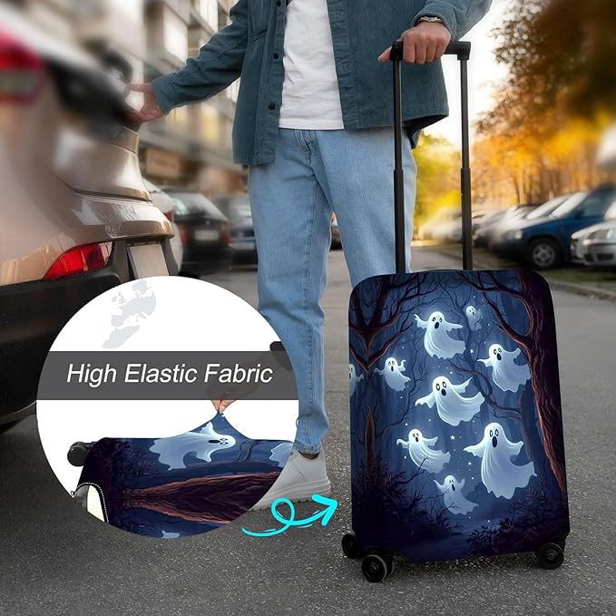 Luggage Cover Protector for 19-20 Inch Suitcases, TSA Approved Elastic Travel Suitcase Covers, Anti-Scratch Washable Luggage Sleeve for Carry On & Checked Bags, Ghosts Flying