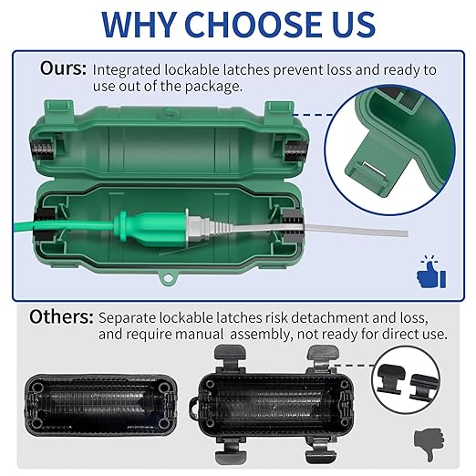 6 Pack Outdoor Extension Cord Safety Cover with Waterproof Seal IP54 Water-Resistant, Weatherproof Electrical Connection Box with 2 Latches, Plug, Socket, Holiday Decoration Light, Green