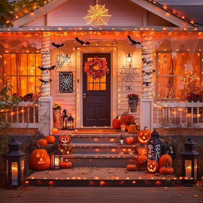 JMEXSUSS 2 Pack Solar String Lights Outdoor Waterproof, Total 66 FT 200 LED Solar Christmas Lights Outdoor, Twinkle Light for Christmas Tree Outside Garden Yard Xmas Decor, Orange