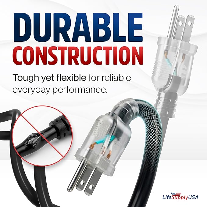 25ft Outdoor/Indoor Extension Cord 14/3 Gauge Heavy Duty 3 Prong SJTW, Waterproof, Flexible Cold-Resistant Long Power Cord,15A 125V 1875W, Black by LifeSupplyUSA