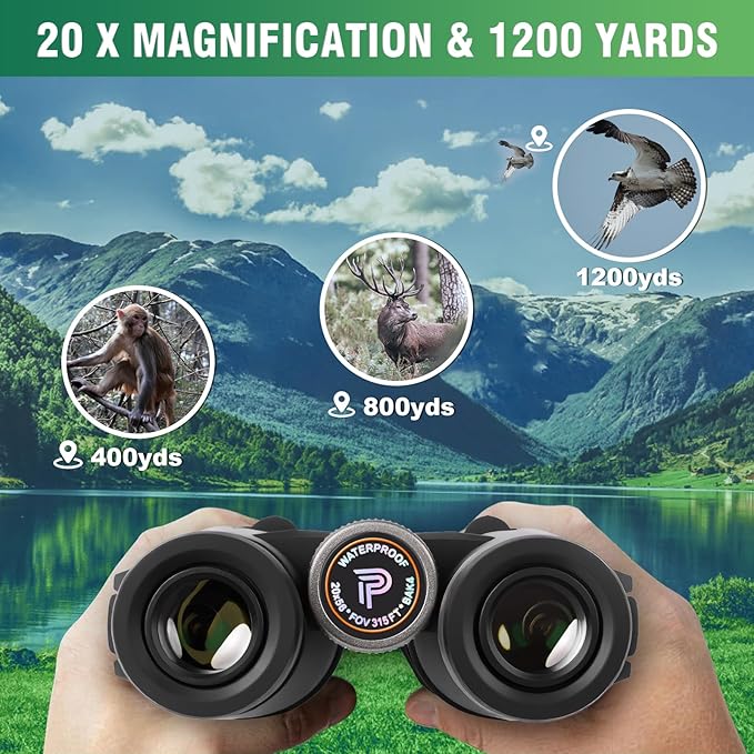 Pankoo 20x56 Binoculars for Adults High Powered - Large View Waterproof Binoculars with Clear Low Light Vision - Compact Binocular Essentials for Hunting Camping Cruise Travel Bird Watching Sports