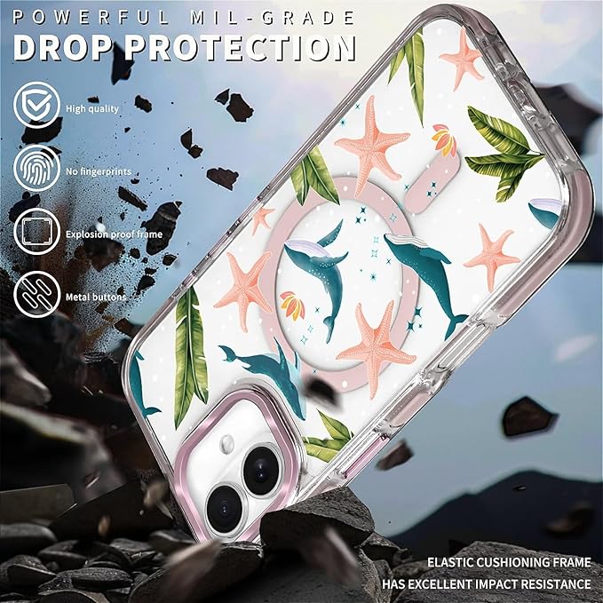 Case for iPhone 16,[Compatible with MagSafe],Sealife Whale Ocean Wildlife Clear Phone Case Design，for Women Girls Magnetic Clear Cover - Slim, Sleek, & Shockproof Protection