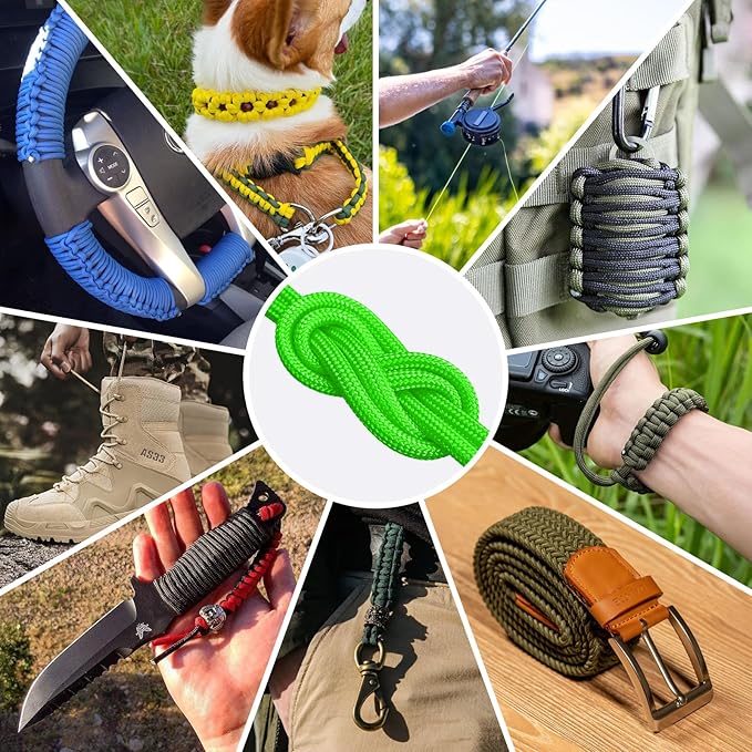 1200 Paracord Rope - 4.4mm 14 Strand Nylon Parachute Spool para Cord Lanyard for Outdoor Camping Survival Utility Tent Crafting DIY Projects Fishing Clothsline Bracelet - Neongreen 1000FT