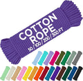 TECEUM Cotton Rope 3/16” (5 mm) – 50 FT – Strong All-Purpose Braided Rope – Natural Cotton – for Crafting, Сamping, Clothes Line, DIY, Indoor & Outdoor Use – Purple