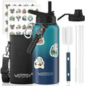 32oz Insulated Water Bottle (Cold for 48 Hrs),BPA Free&Leak Proof,Stainless Steel Water Flask,Water Jug with Straw Spout Lids for Gym,Hiking,Travel,Gradient Blue