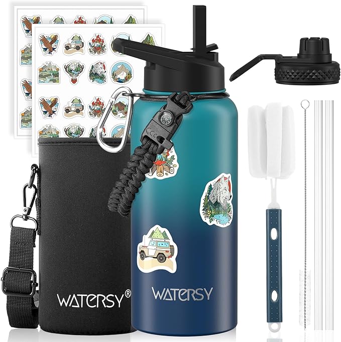 32oz Insulated Water Bottle (Cold for 48 Hrs),BPA Free&Leak Proof,Stainless Steel Water Flask,Water Jug with Straw Spout Lids for Gym,Hiking,Travel,Gradient Blue