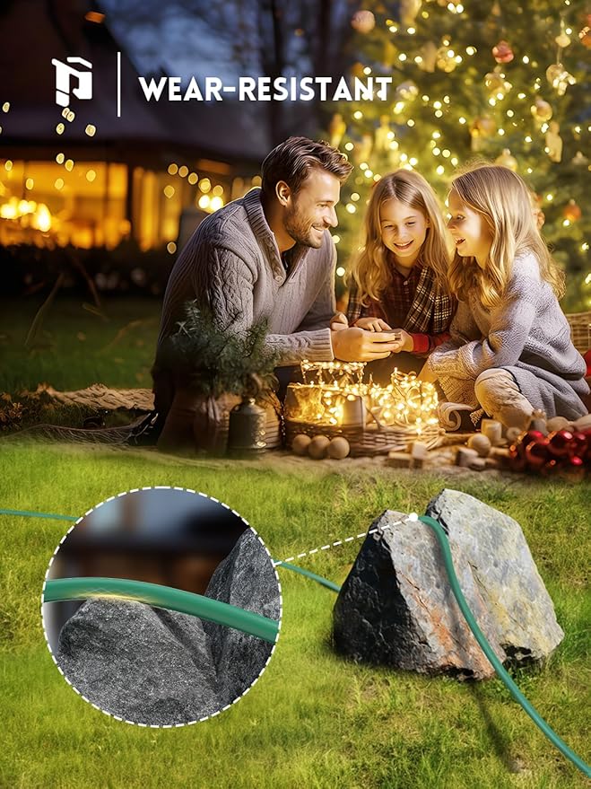 PLUGTUL 12FT Outdoor Extension Cord with Multiple Outlets, 1 to 3 Splitter Max 6FT End to Male Plug (Total 12FT) 16/3 SJTW Waterproof Power Cord for Halloween Christmas, ETL Listed, Green