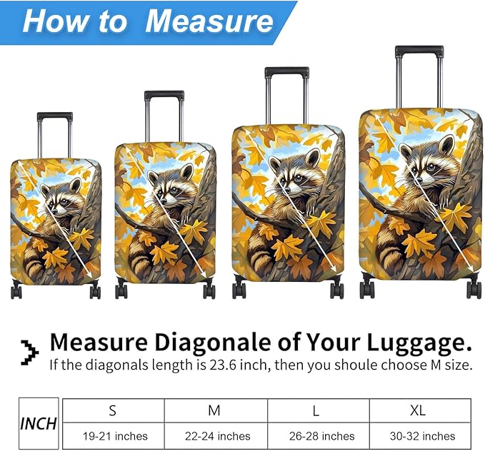 Luggage Cover Protector for 22-24 Inch Suitcases, TSA Approved Elastic Travel Suitcase Covers, Anti-Scratch Washable Luggage Sleeve for Carry On & Checked Bags, Raccoon Perched