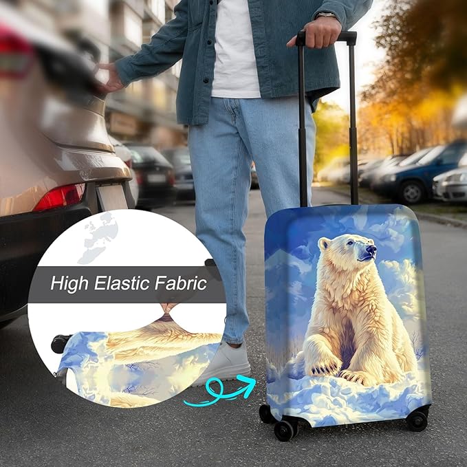 Luggage Cover Protector for 19-20 Inch Suitcases, TSA Approved Elastic Travel Suitcase Covers, Anti-Scratch Washable Luggage Sleeve for Carry On & Checked Bags, White Polar Bear
