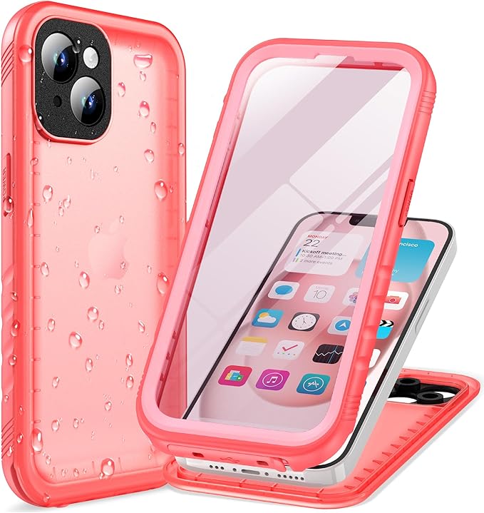 Cozycase for iPhone 15 Plus Waterproof Shockproof Dustproof Case - Heavy Duty/360 Full Body/Military Grade/Protective/Rugged 【8FT Drop Proof】 Built in Screen/Camera Protector with Lanyard Pink
