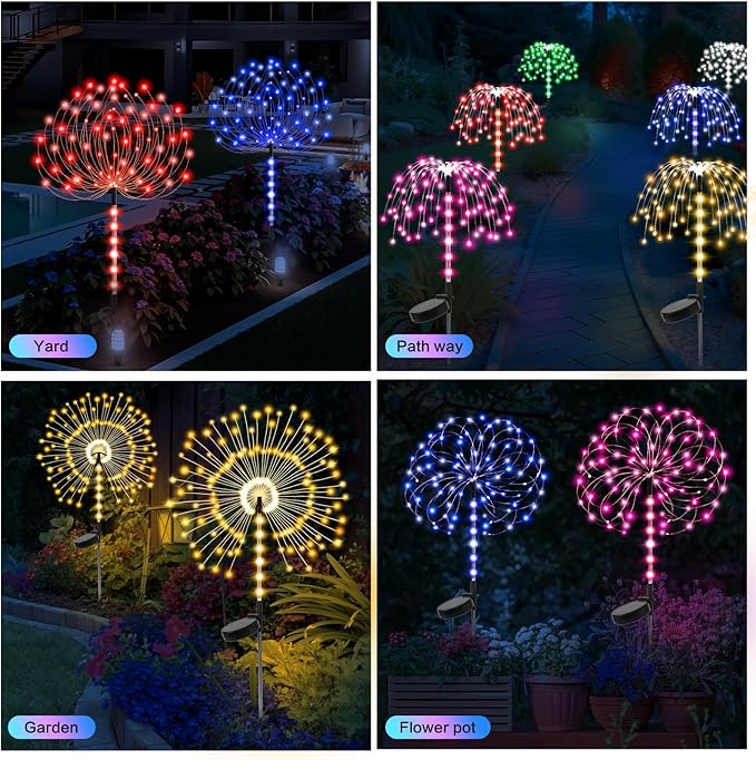 2 Pack 250LED Solar Garden Lights Outdoor, Dual Lighting Modes Firework Lights Solar Powered, Waterproof Twinkle Fairy Light Outside for Yard Patio Pathway Christmas Party Decorative（Purple