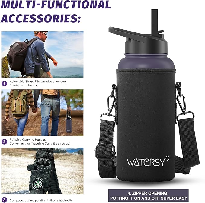 32oz Insulated Water Bottle (Cold for 48 Hrs),BPA Free&Leak Proof,Stainless Steel Water Flask,Water Jug with Straw Spout Lids for Gym,Hiking,Purple