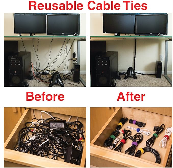 Reusable Cinch Straps 1" x 12" - 12 Pack, Multipurpose Quality Hook and Loop Securing Straps (Black) - Plus 2 Free Bonus Reusable Cable Ties