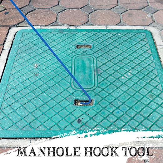 Barydat 2 Pcs Heavy Duty Manhole Cover Hook 30 Inch Handy Hook Lifting Tool, End Made with 3/8" Steel, Septic Tank Locator Tool with Handle Attic Pull Down for Moving Lifting and Pulling (Blue)