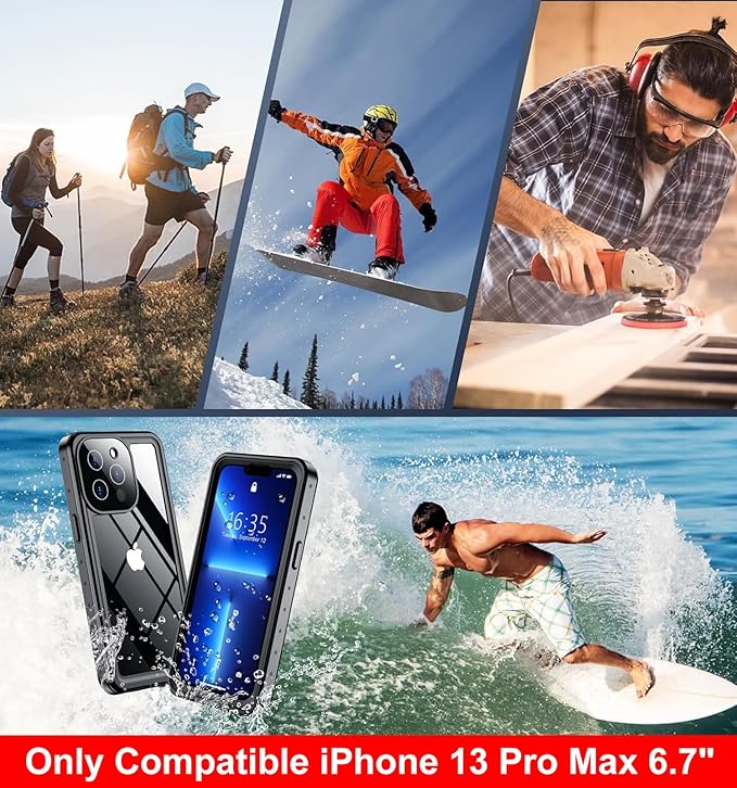SPIDERCASE Only Designed for iPhone 13 Pro Max Case Waterproof, Built-in Lens & Screen Protector, Full Heavy Duty Protection, 12FT Military Shockproof, Dustproof, Anti-Scratched Phone Case,Black