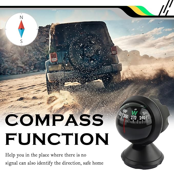 Compass for Car with Bottom Stick Car Compass Ball,Adjustible and Night Vision Car Compass Dashboard for Find Direction,Universal Car Accessories for Boat Car Truck SUV
