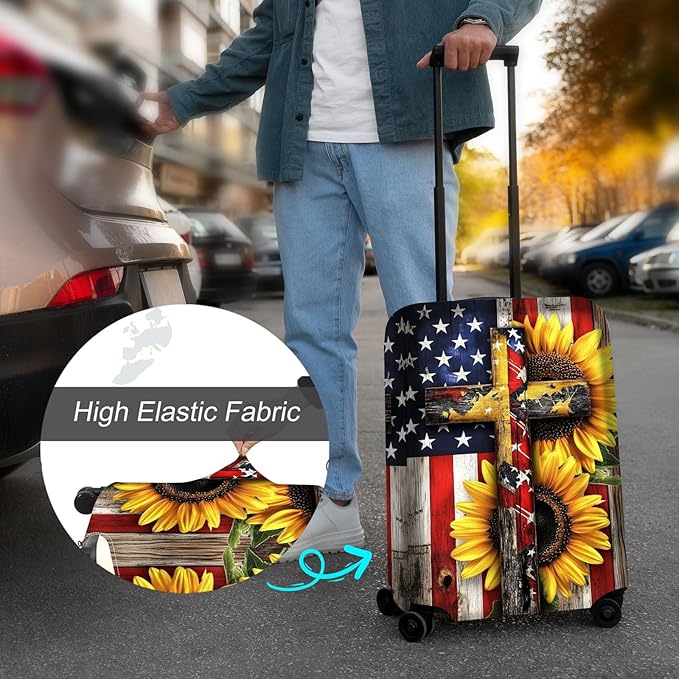 Luggage Cover Protector for 19-20 Inch Suitcases, TSA Approved Elastic Travel Suitcase Covers, Anti-Scratch Washable Luggage Sleeve for Carry On & Checked Bags, Cross American