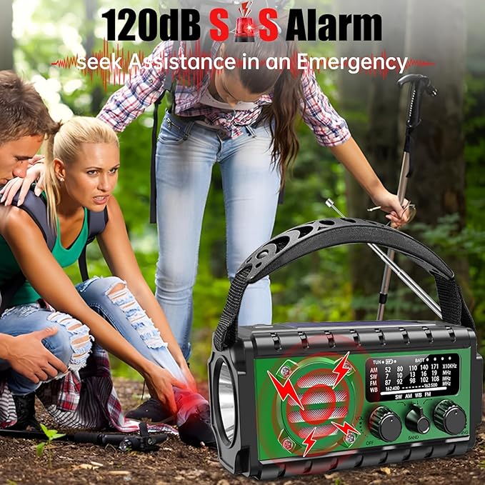 Aivica 20000mah Emergency Radio, SW/NOAA/AM/FM Weather Radio, Solar Powered Hand Crank Chager with Bige Batery Powered,Portable,Cellphone Charge,SOS,Flashlight for Emergency/Home