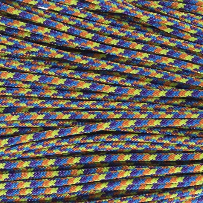 Paracord Planet 275lb Paracord – 3/32 Inch (2.38 mm) Nylon Crafting Cord with 5 Strand Inner Core – Mardi Gras (10 ft)