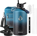RAYMYLO 128oz Insulated Water Bottle, Triple Wall Vacuum Stainless Steel Water Bottles - Keeps Cold 48H, Reusable One Gallon Jug for Gym, Sports, Camping, Hiking,Travel, Starry Sky-Indigo/Black