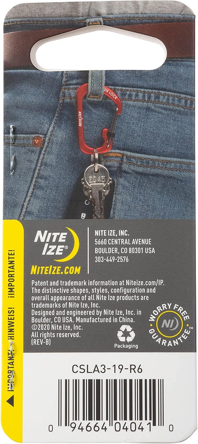 Nite Ize SlideLock Carabiner Aluminum, Size #3, Orange (Pack of 2)