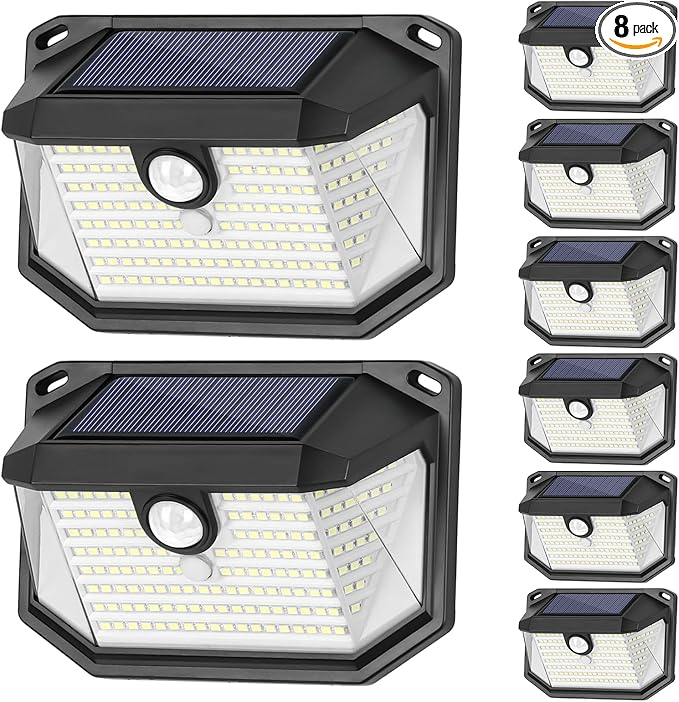 Solar Outdoor Lights, 8-Pack Super Bright 178 LEDs Motion Sensor Wall Light with 270° Wide Angle & 3 Modes, Waterproof Solar Powered Security Light for Patio Garden Garage Front Door