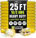 25ft Outdoor/Indoor Extension Cord 16/3 Gauge Heavy Duty 3 Prong SJTW, Waterproof, Flexible Cold-Resistant Long Power Cord,125 Amp 1625W, Yellow by LifeSupplyUSA
