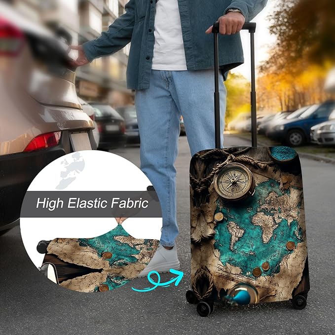 Luggage Cover Protector for 30-32 Inch Suitcases, TSA Approved Elastic Travel Suitcase Covers, Anti-Scratch Washable Luggage Sleeve for Carry On & Checked Bags, Ancient Map