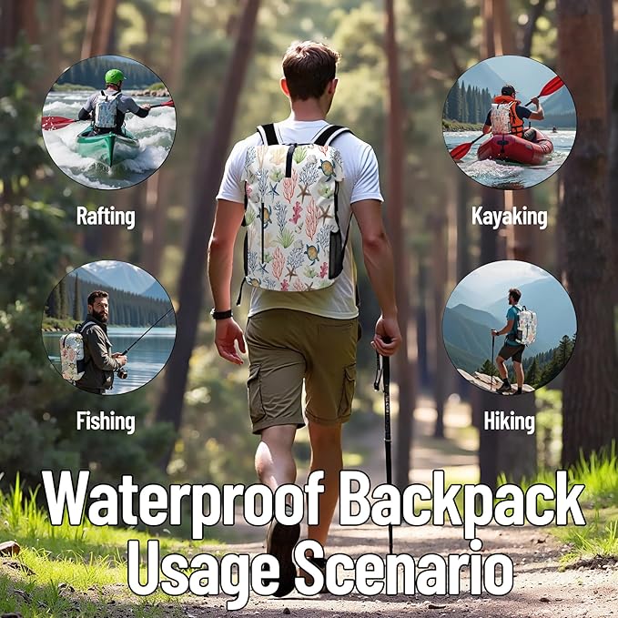 Dry Bag Waterproof for Women Men, 5L Roll Top Lightweight Dry Storage and Lightweight Bag Backpack with Phone Case for Kayaking Paddle Board Camping Travel Swimming Boating Beach Accessories-Coral
