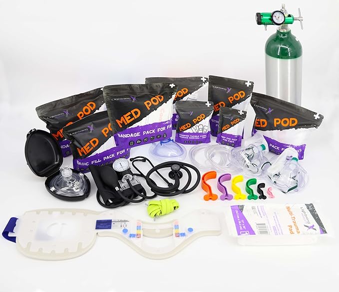 Lightning X Fully Stocked X-Tuff Modular Oxygen Trauma Bag w/Removable Organizer Pouches for EMS/EMT + First Responder - Orange