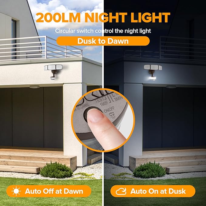LUTEC 2 Pack 74W 8000 Lumen Motion Sensor Outdoor Lights, 5000K Daylight, IP65 Waterproof Flood Lights Outdoor with Night Light, Dusk to Dawn Motion Detector LED Security Light for Garage, Yard-Brown