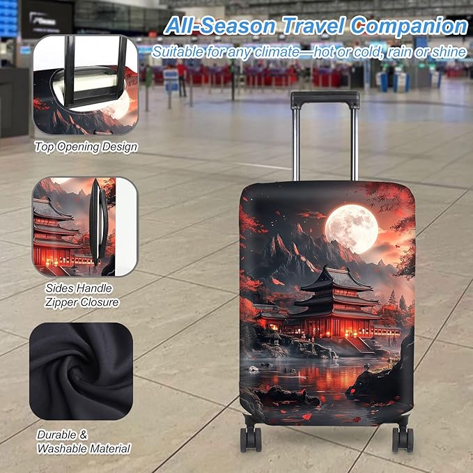 Luggage Cover Protector for 22-24 Inch Suitcases, TSA Approved Elastic Travel Suitcase Covers, Anti-Scratch Washable Luggage Sleeve for Carry On & Checked Bags, Ancient Buildings