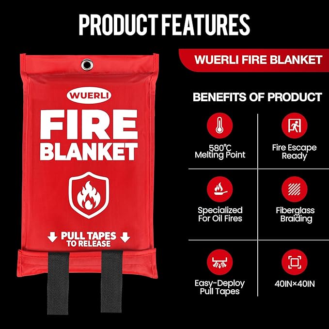 Emergency Fire Blanket, Fire Blanket for Home and Kitchen,40" x 40", 4 Pack